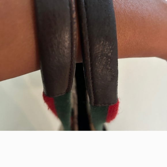 Gucci GG Jacquard Leather Shelly Shoulder Bag Green Burgundy Classic Stripe Tote - Picture 8 of 13